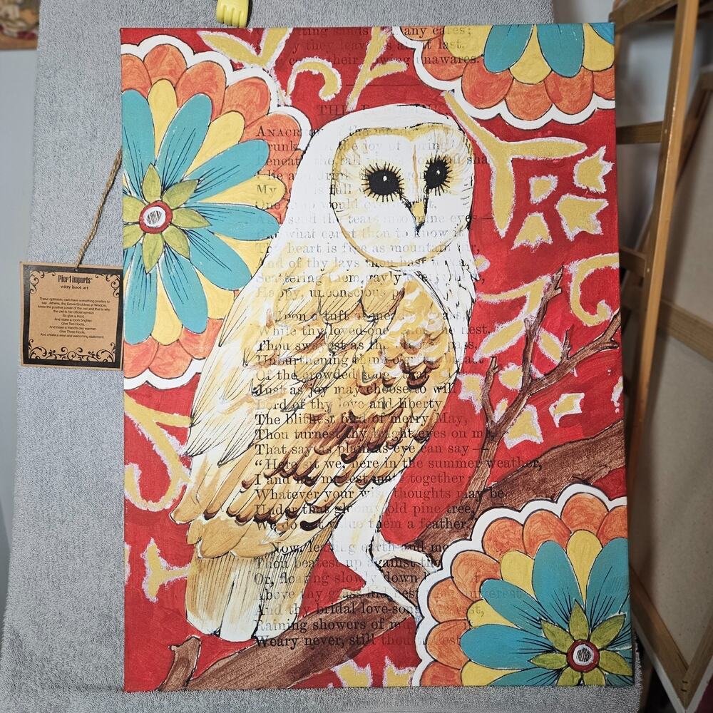 Pier 1 Imports Barn Owl Painting Pair Mixed Media Canvas Wall Art Tags Pristine